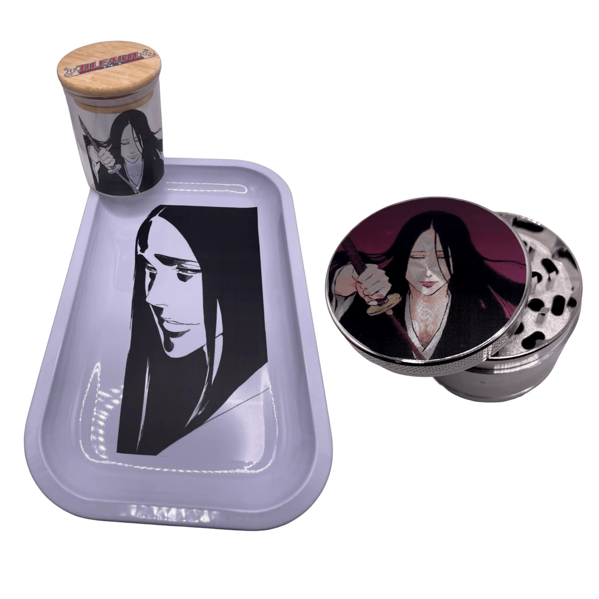 Bleach Anime Spice Grinder, Stash Jar, Rolling Tray Set