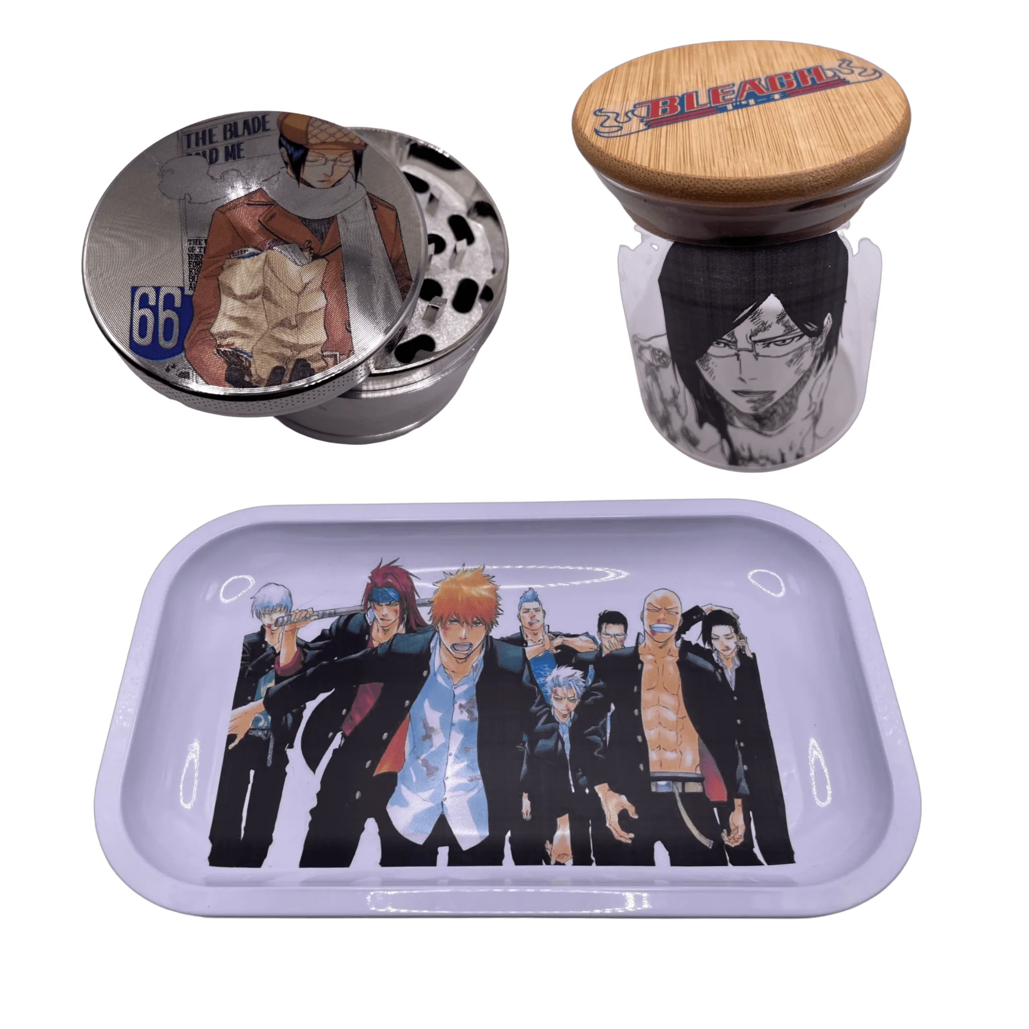 Bleach Anime Spice Grinder, Stash Jar, Rolling Tray Set