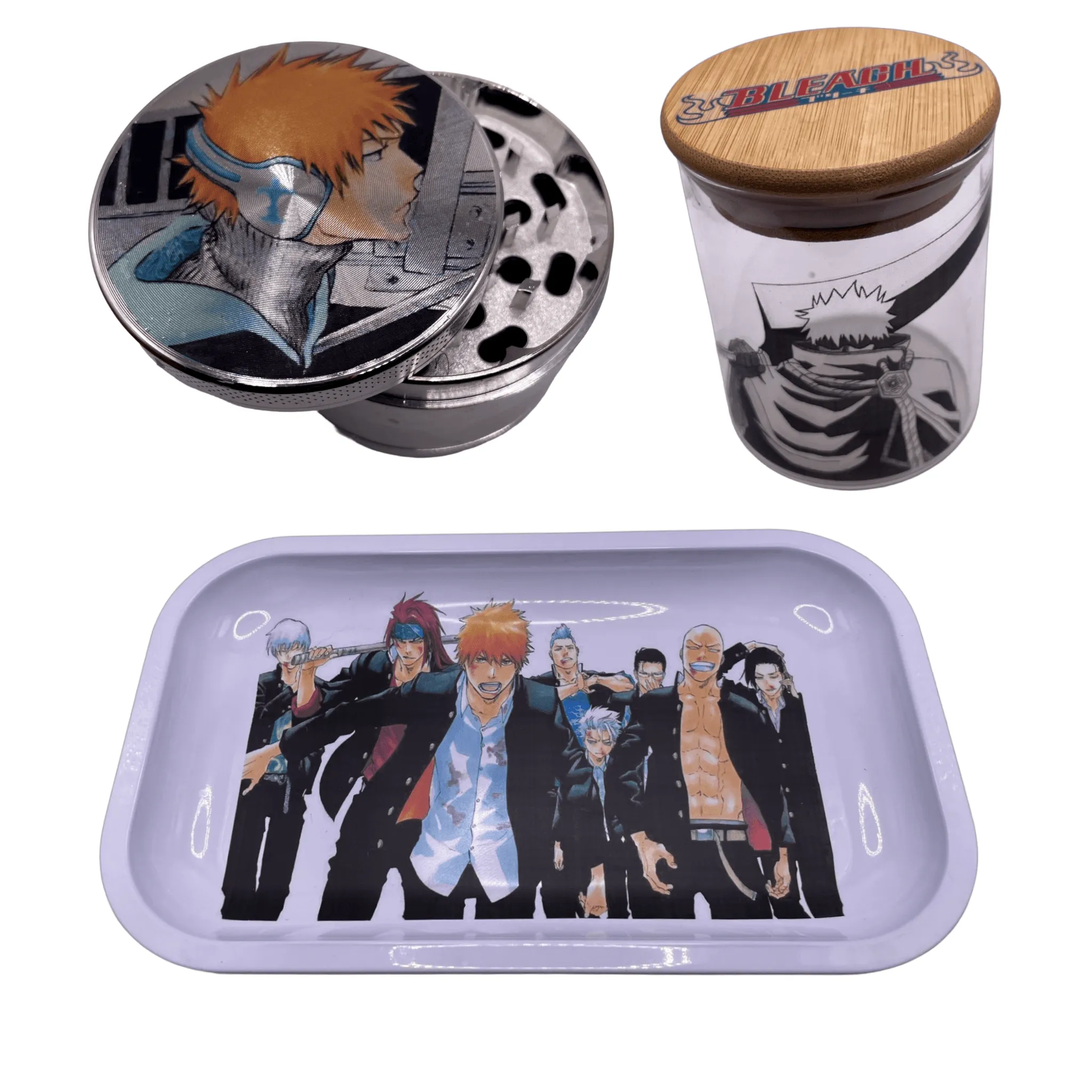 Bleach Anime Spice Grinder, Stash Jar, Rolling Tray Set