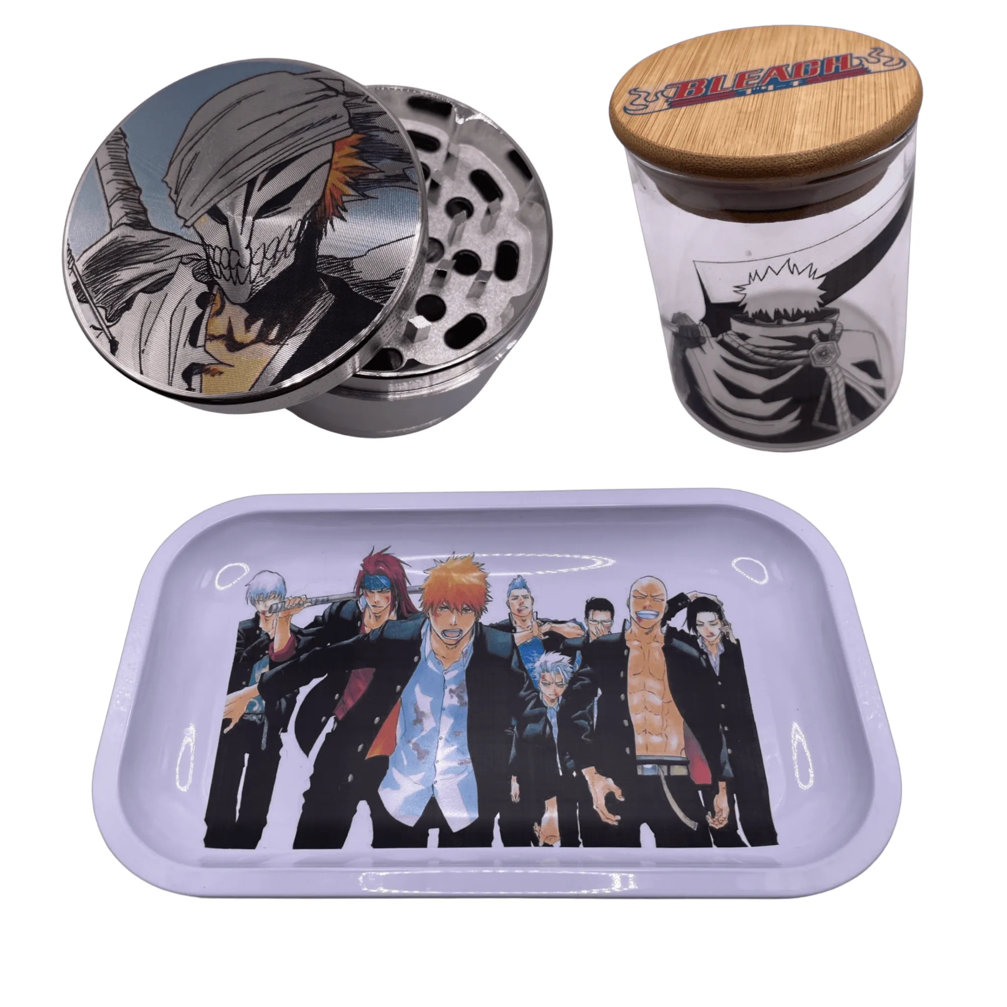 Bleach Anime Spice Grinder, Stash Jar, Rolling Tray Set