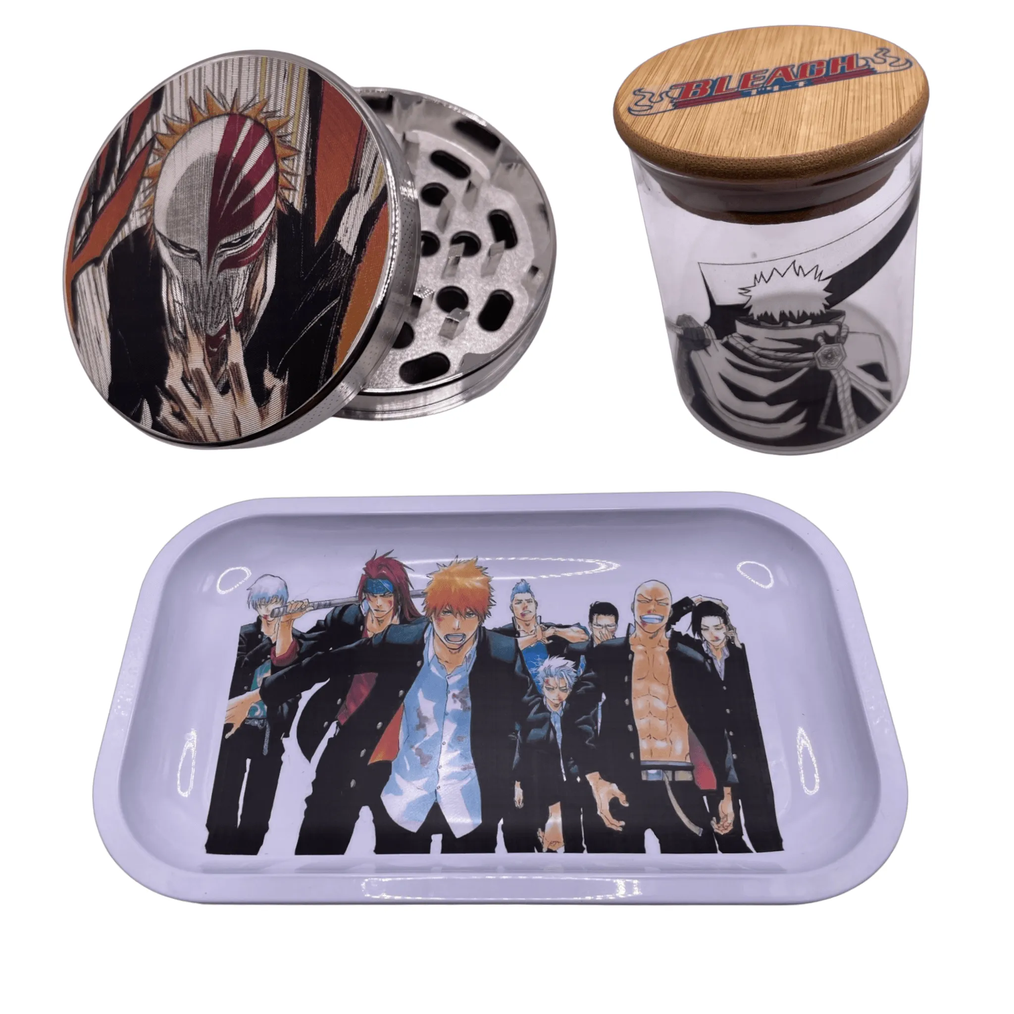 Bleach Anime Spice Grinder, Stash Jar, Rolling Tray Set