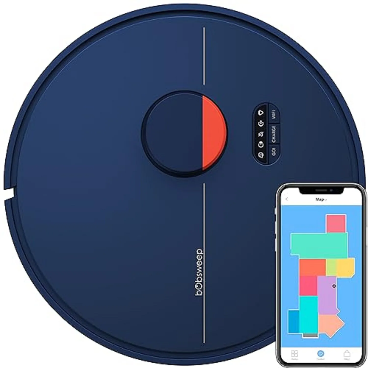 Bobsweep PET24-7-213-Navy Dustin Wi-Fi Connected Self-Emptying Robot Vacuum and Mop in Navy