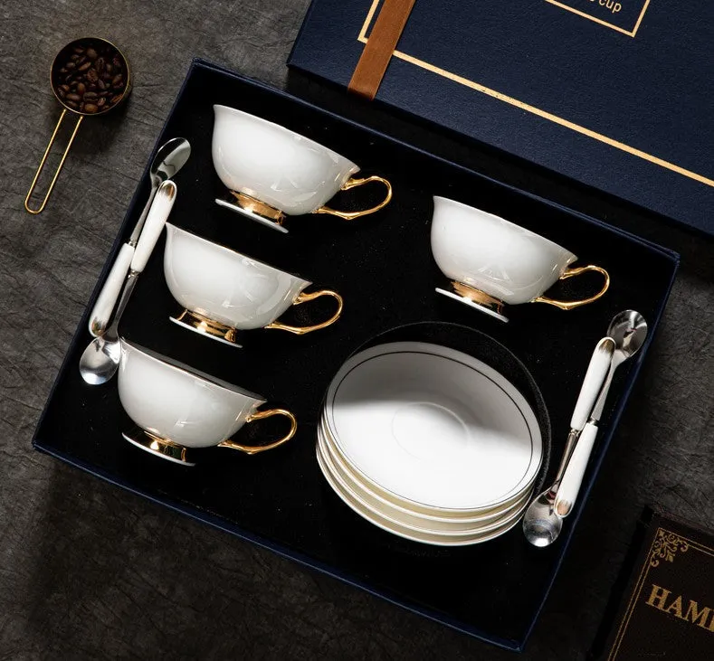 Bone China Porcelain Tea Cup Set, White Ceramic Cups, Elegant British Ceramic Coffee Cups, Unique Tea Cup and Saucer in Gift Box