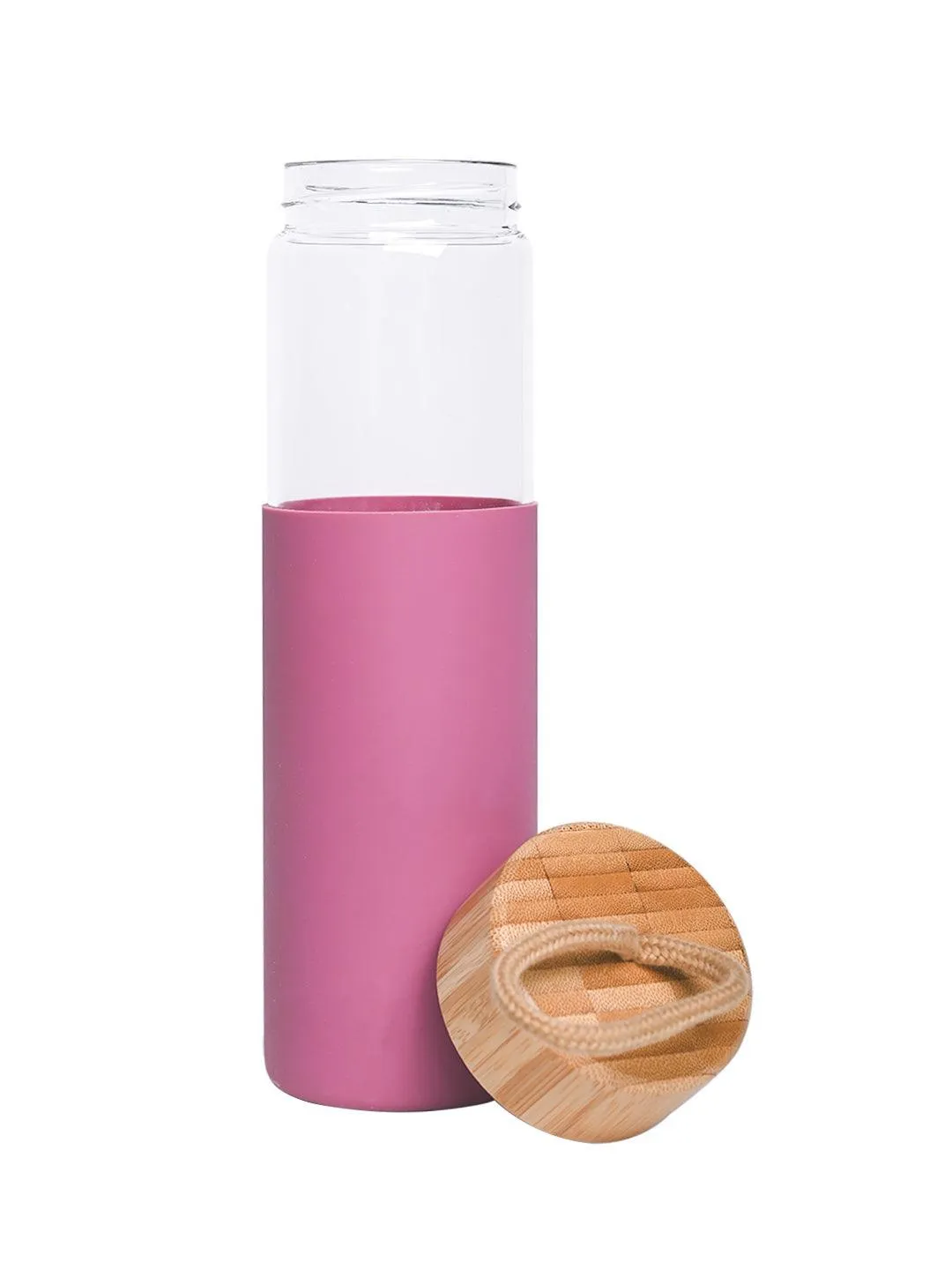 Borosilicate Glass Bottle with Pink Silicone Sleeve - 550Ml