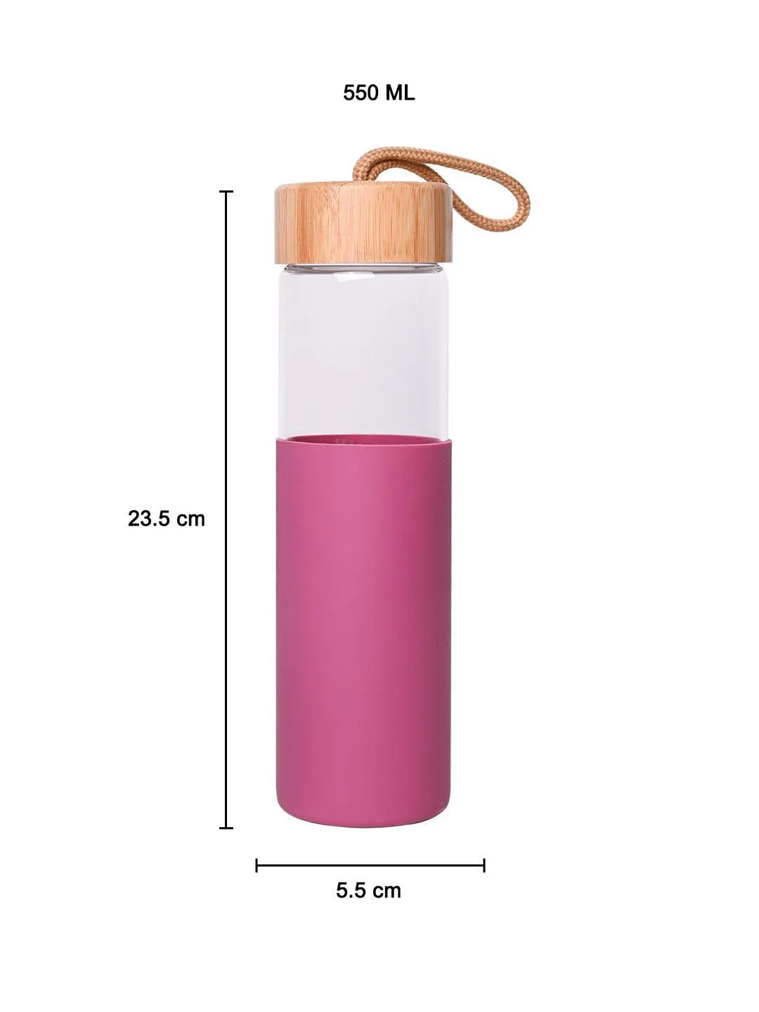 Borosilicate Glass Bottle with Pink Silicone Sleeve - 550Ml