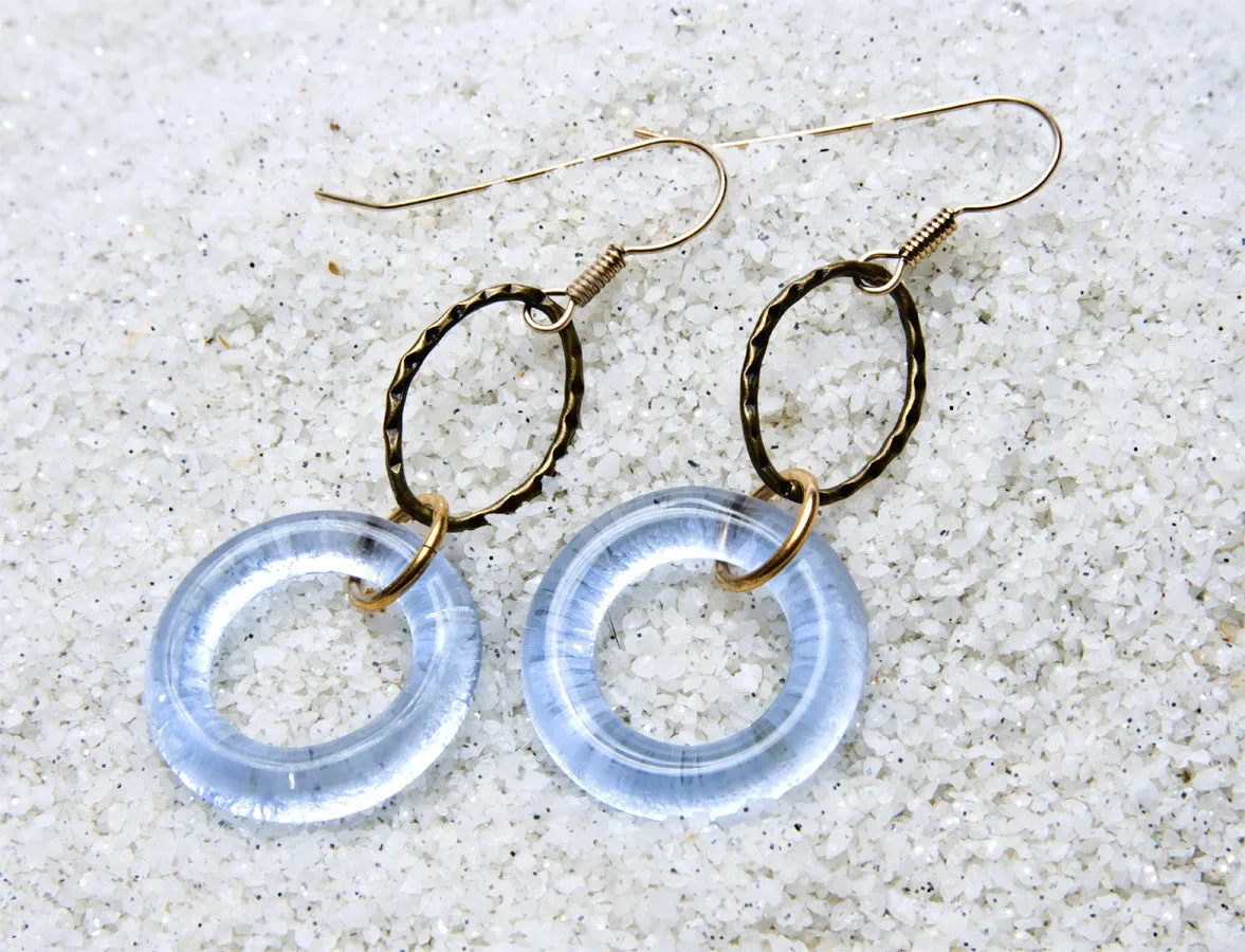 Brass Oval Earrings with Round Glass