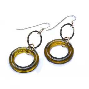 Brass Oval Earrings with Round Glass