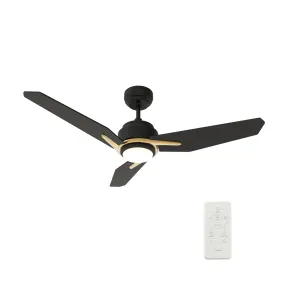 CALEN 52 inch 3-Blade Smart Ceiling Fan with LED Light Kit & Remote Control- Black/Black (Gold Detail)