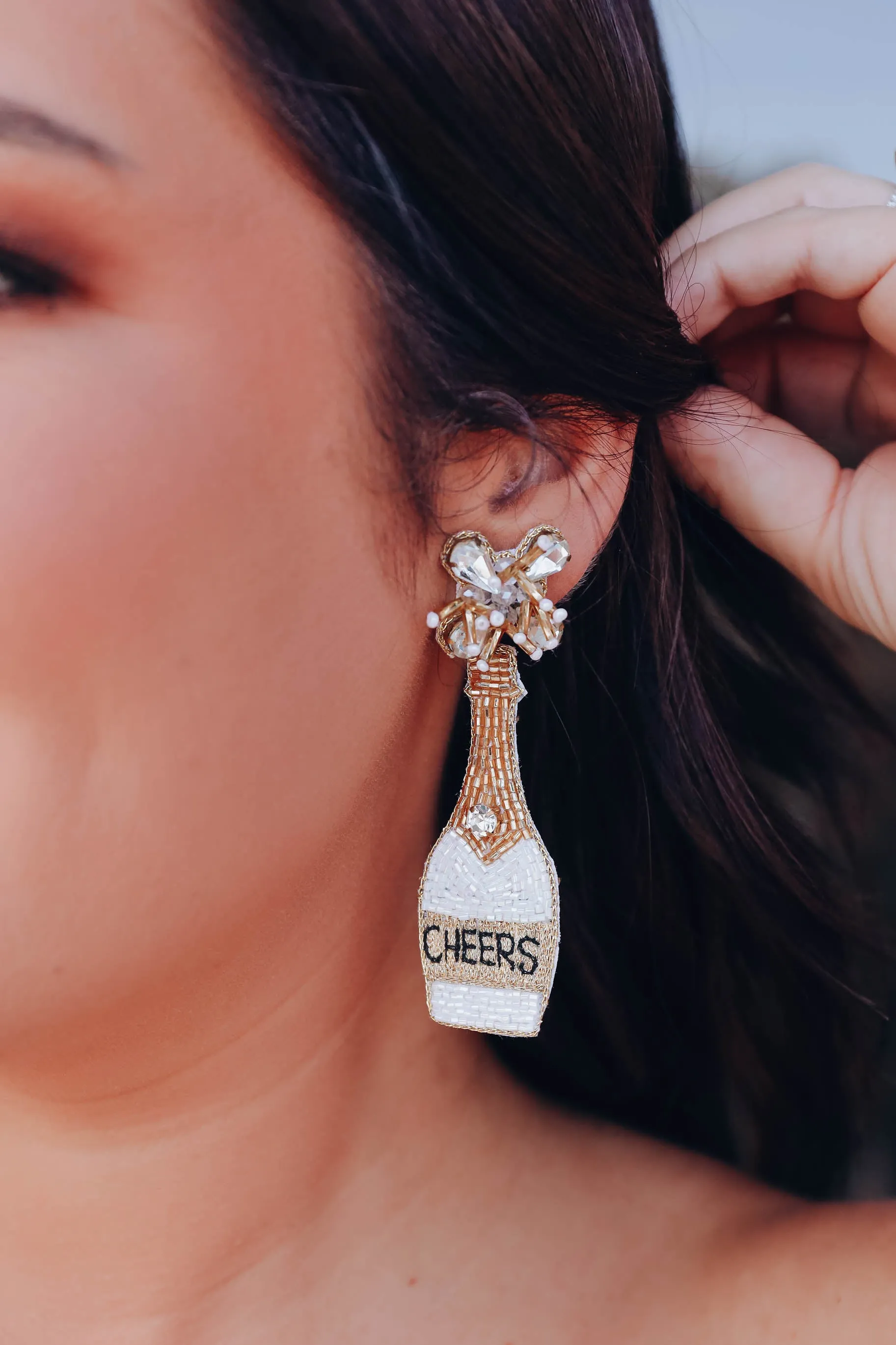 Cheers! Beaded Earrings by Taylor Shaye- White/Gold