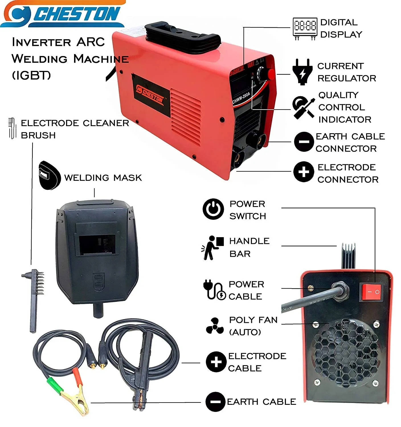 Cheston Set of 4 Units 200A Portable Inverter Auto ARC/MMA Stick Compact Welding Machine | IGBT Technology   3 Units of 850W Angle Grinder | For Cutting Grinding Polishing…