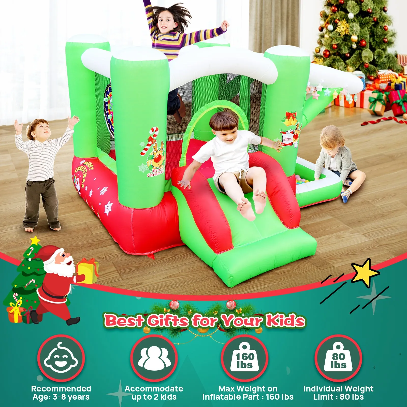 Christmas Jump 'n Slide Inflatable Bouncer with Blower – Play Area