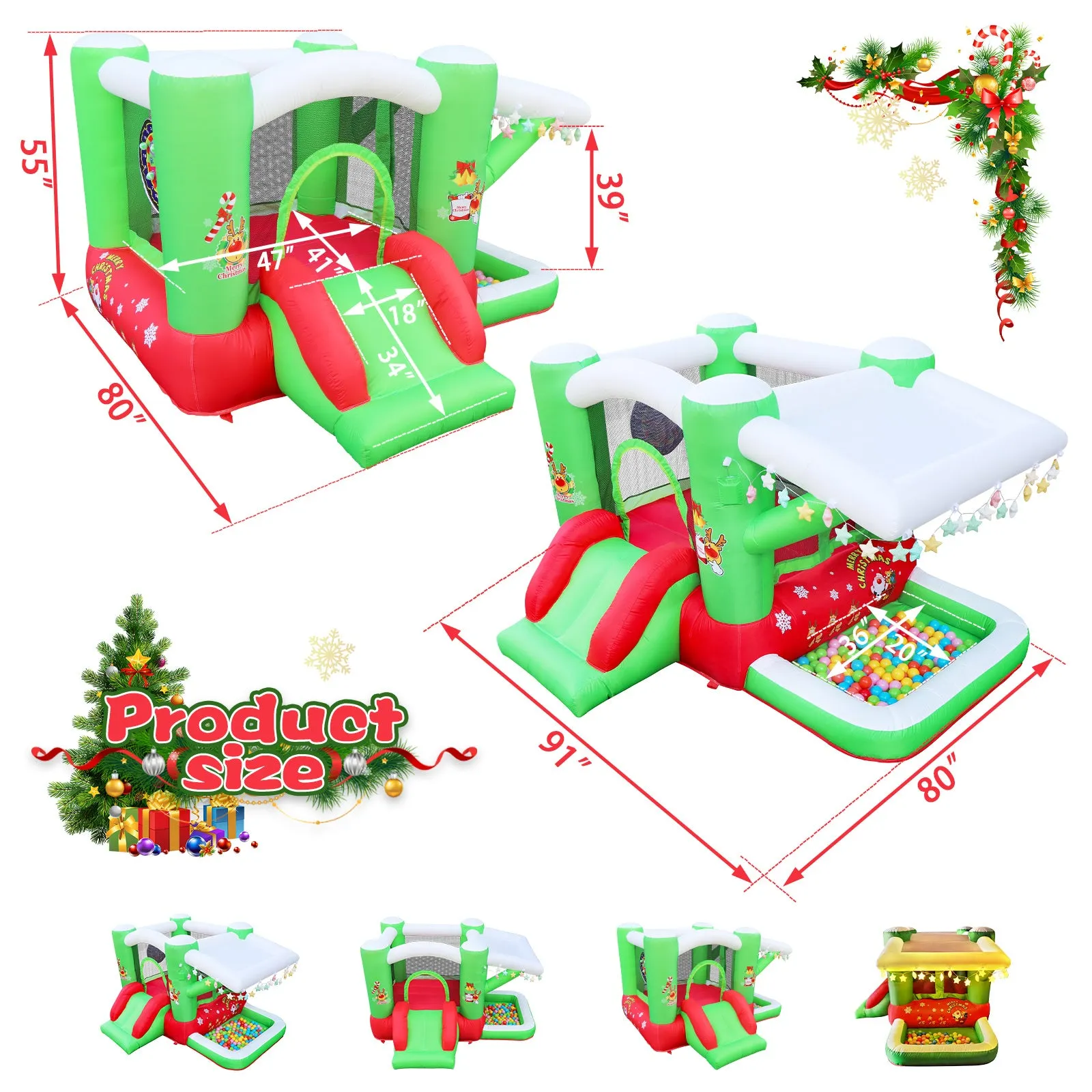 Christmas Jump 'n Slide Inflatable Bouncer with Blower – Play Area