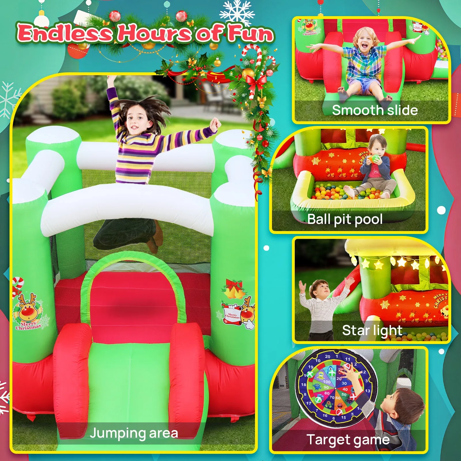 Christmas Jump 'n Slide Inflatable Bouncer with Blower – Play Area