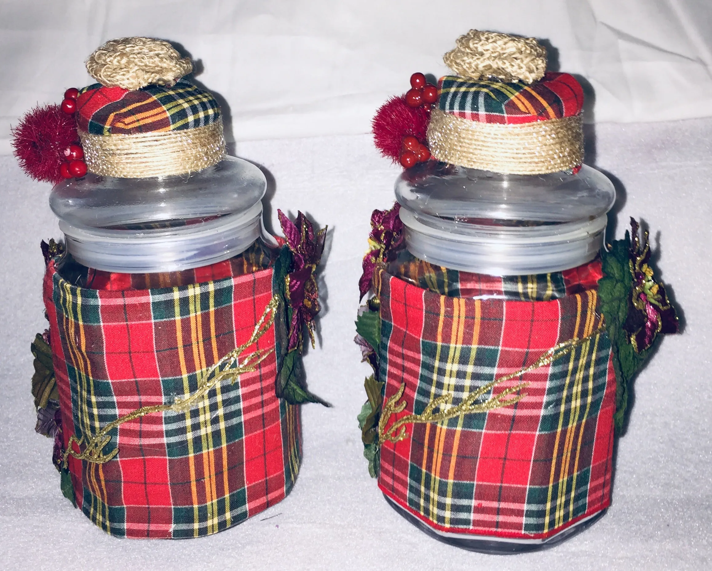 Christmas Shabby Chic Wrapped Decorated Set of Bottles