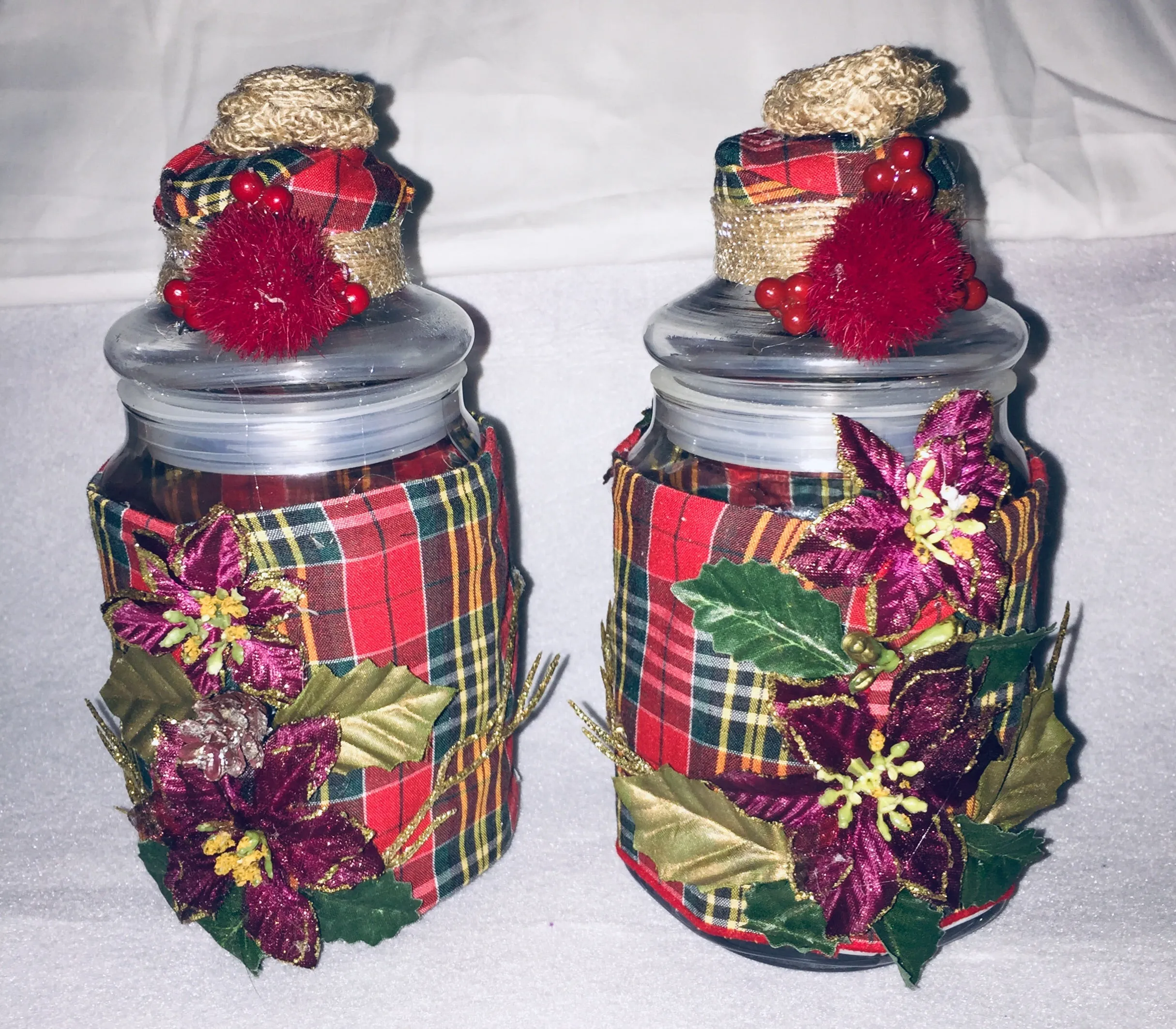 Christmas Shabby Chic Wrapped Decorated Set of Bottles