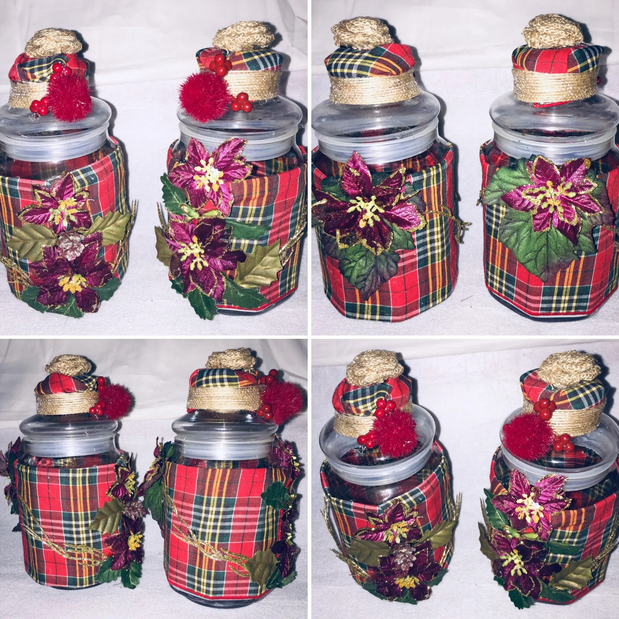 Christmas Shabby Chic Wrapped Decorated Set of Bottles