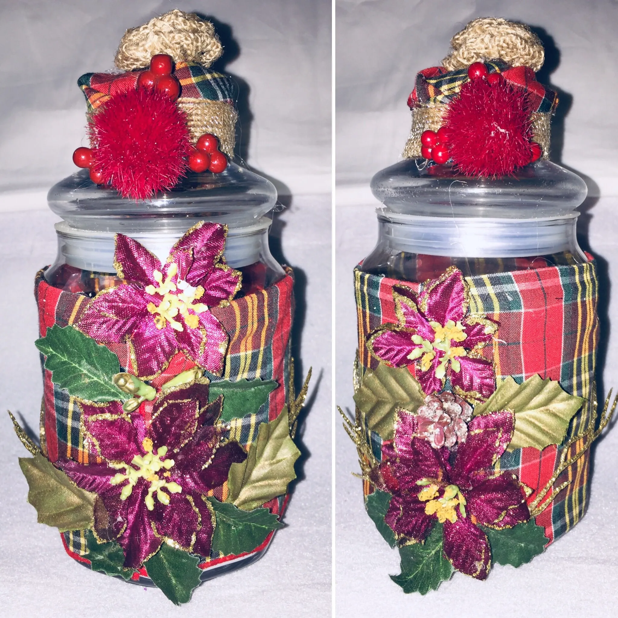 Christmas Shabby Chic Wrapped Decorated Set of Bottles