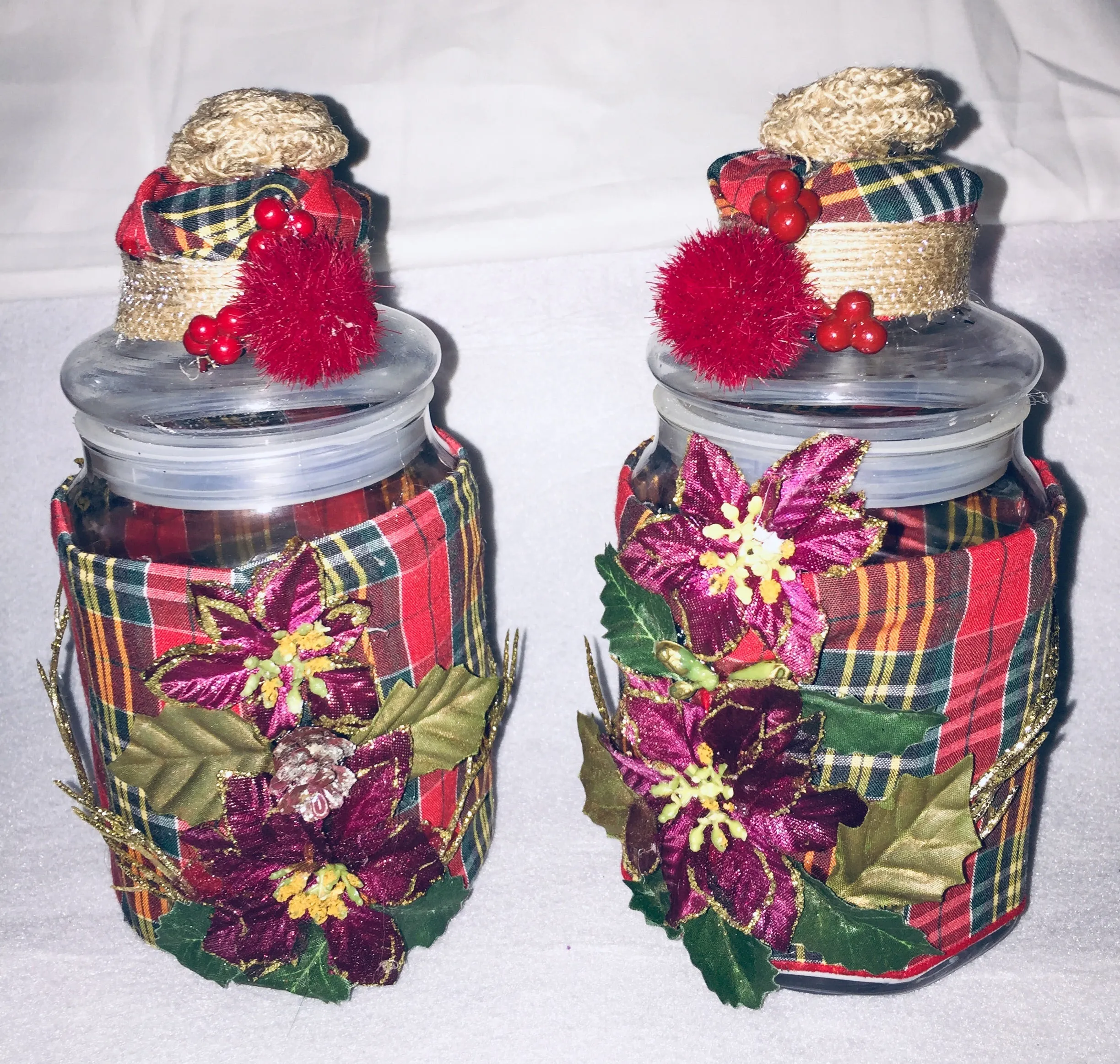 Christmas Shabby Chic Wrapped Decorated Set of Bottles