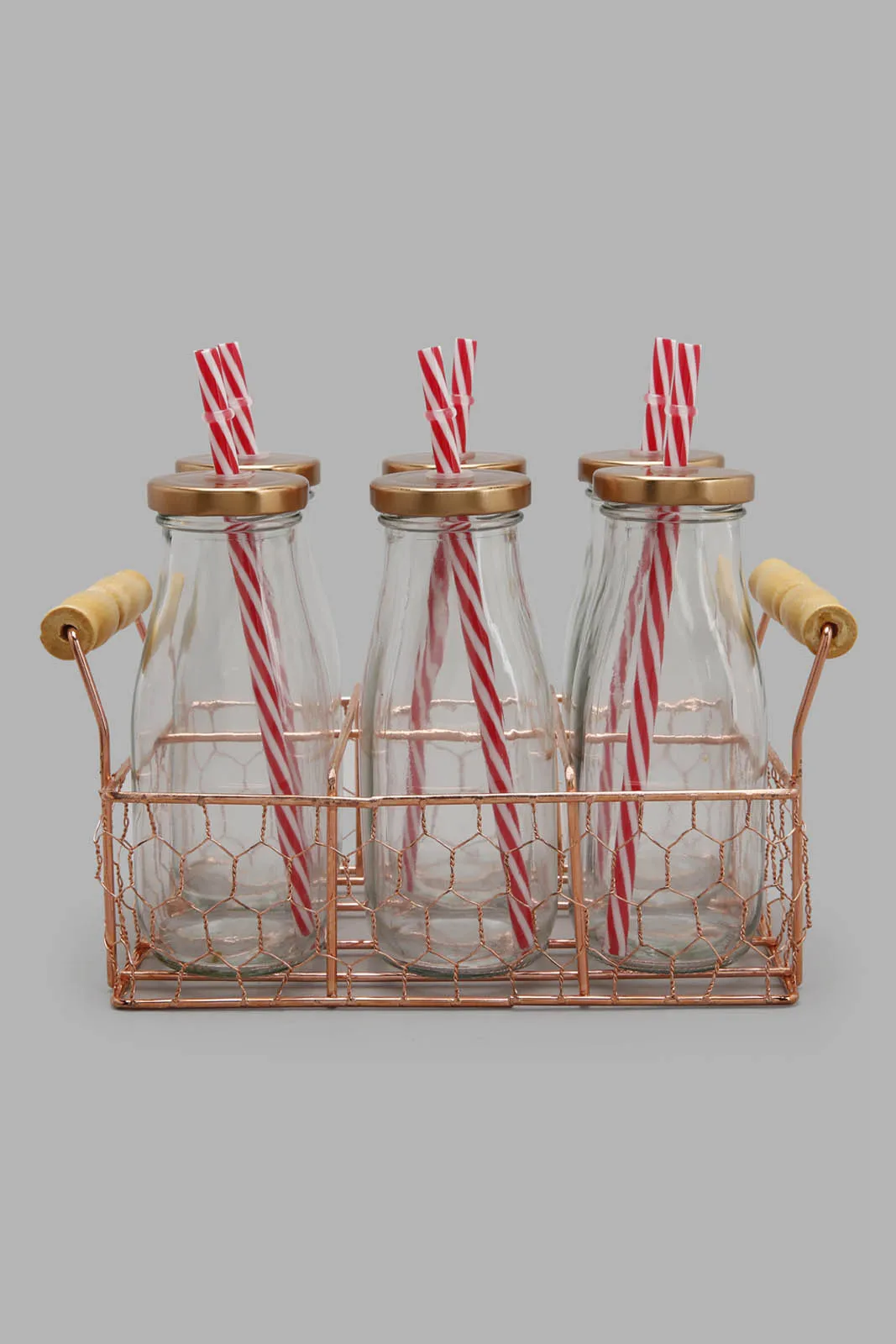 Clear Glass Bottle With Straw Set (7 Piece)