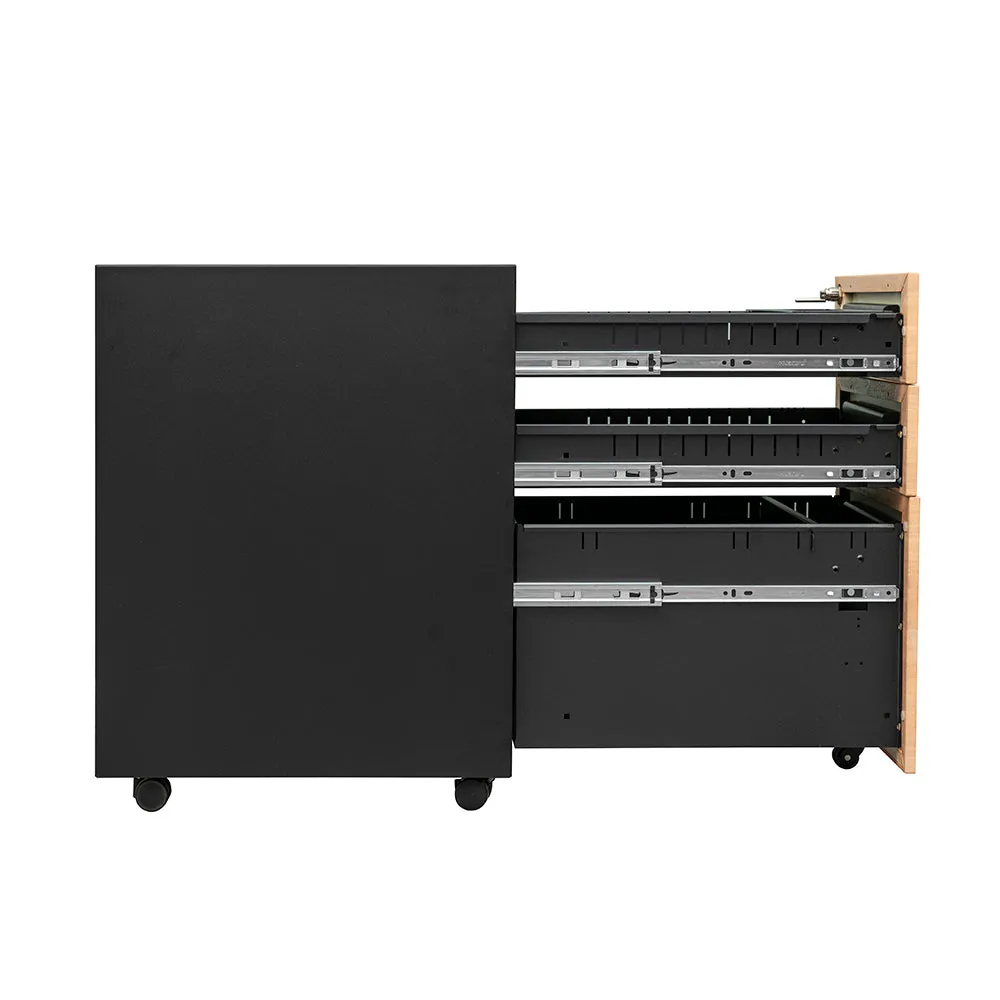 Compact 3 Drawer Mobile File Cabinet - Walnut   Black