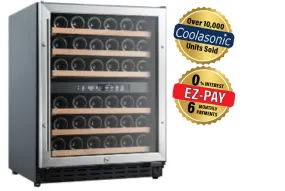 Coolasonic JC132E Single Swing Glass Door Commercial Under Counter Wine Cooler with 46 Bottle Capacity