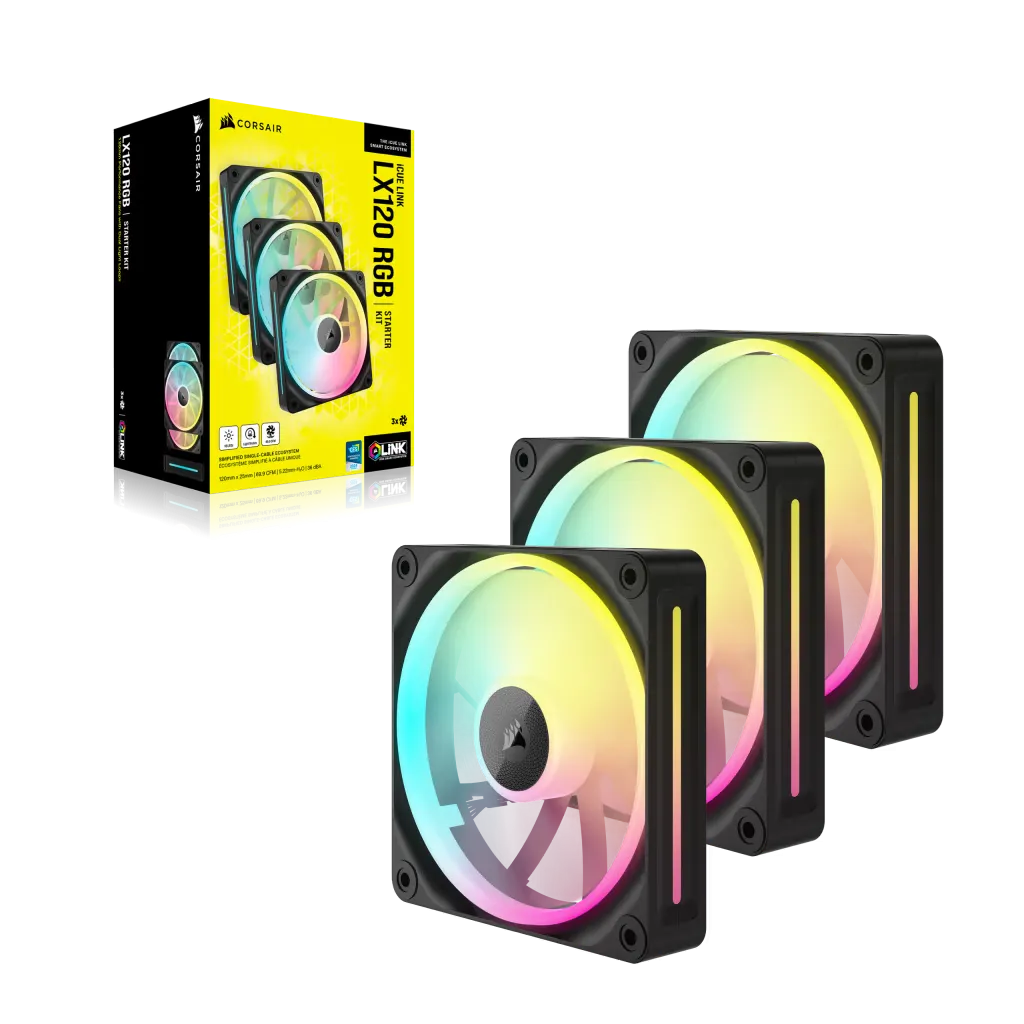 Corsair iCUE LINK LX120 RGB STARTER Black 120mm PWM PC Case Fan Triple Fan Kit (3件裝) (CO-9051026-WW)