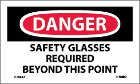 Danger Safety Glasses Required Beyond This Point Label - 5 Pack