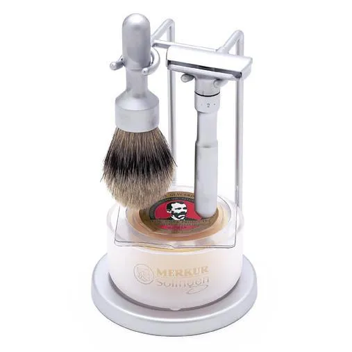 DOVO Merkur Futur 4-Piece Classic Wet-Shaving Set, Satin Finish