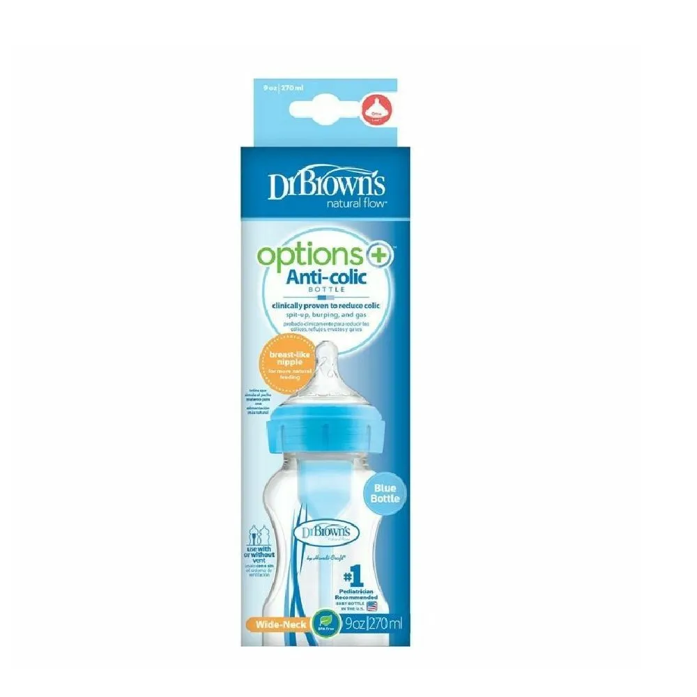 Dr. Brown's Natural Flow Options  Anti-Colic Baby Bottle, Wide-Neck, 9oz/270ml - Blue