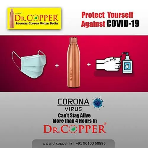 Dr. Copper Water Bottle with New Stylish and Advanced Leak Proof Cap -Copper Bottles 800 ml,Sports & Office,Set of 1