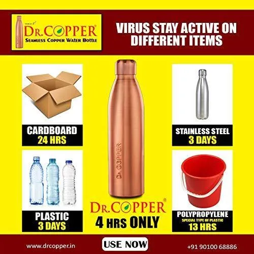 Dr. Copper Water Bottle with New Stylish and Advanced Leak Proof Cap -Copper Bottles 800 ml,Sports & Office,Set of 1