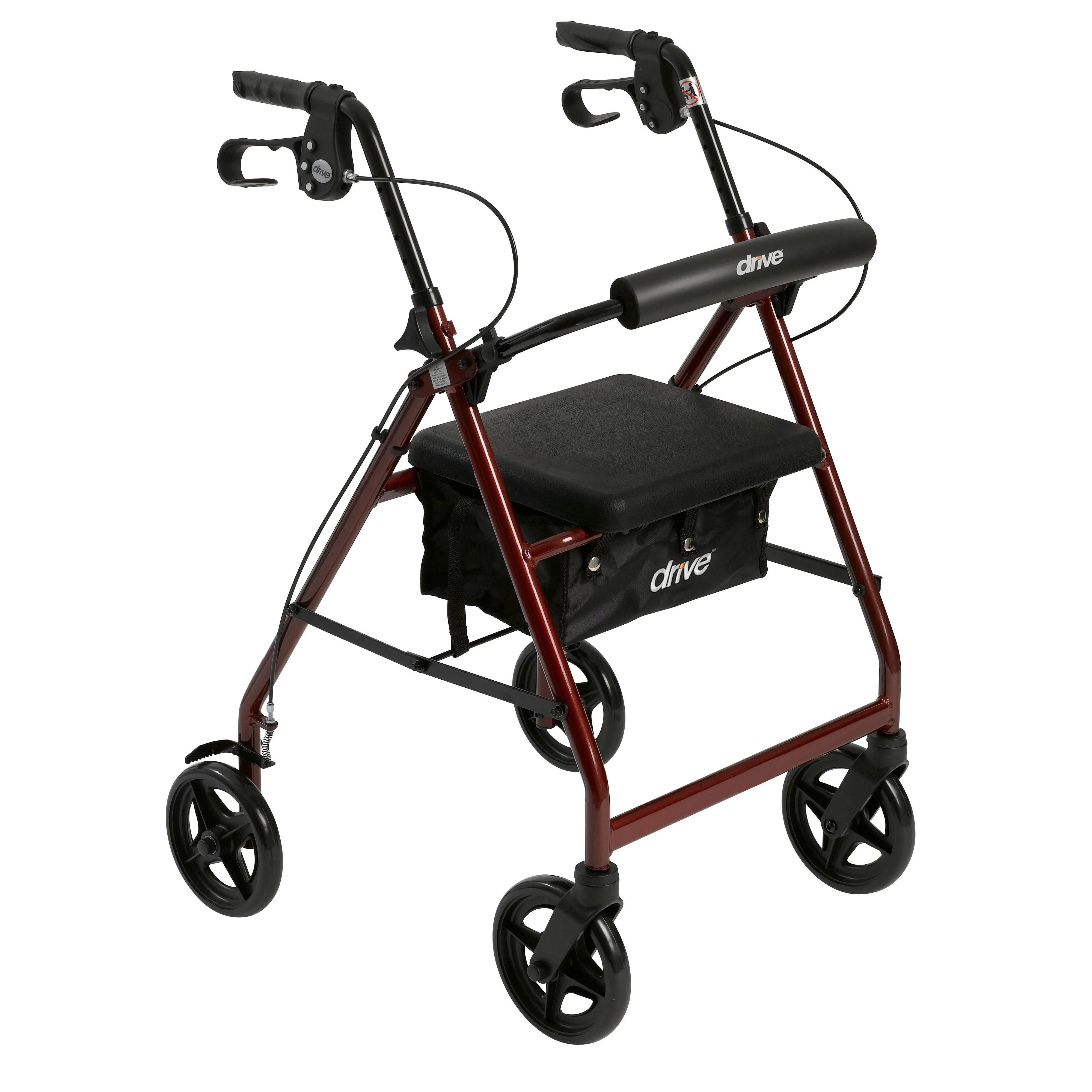 Drive Medical r728rd Aluminum Rollator with Fold Up and Removable Back Support and Padded Seat, Red