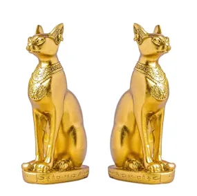 EASCHEER Egyptian Cat Goddess Bastet Statue 2PCS Collectibles Figurine Animal Statues Egyptian Décor(4.2 inches Gold)