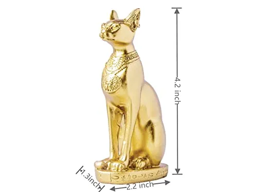 EASCHEER Egyptian Cat Goddess Bastet Statue 2PCS Collectibles Figurine Animal Statues Egyptian Décor(4.2 inches Gold)