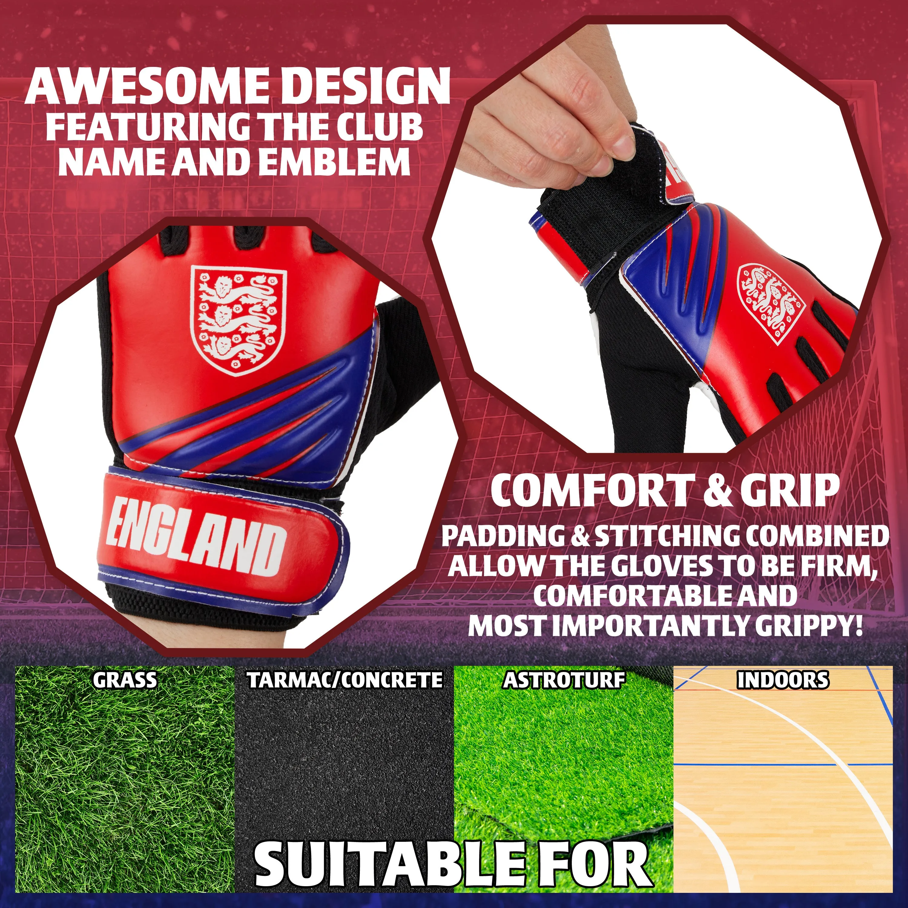 England FA Goalkeeper Gloves for Kids and Teenagers - Size 5