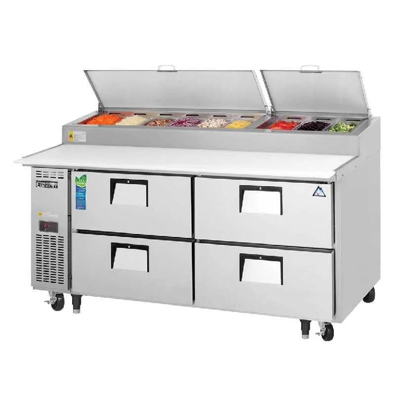 Everest - EPPR2-D4, Commercial 71" 9 Pan Pizza Prep Table Refrigerator with Four Drawers