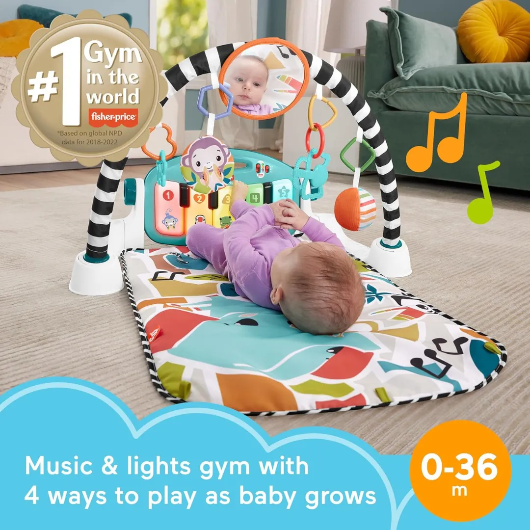 Fisher-Price Glow And Grow Kick & Play Piano Gym Baby Learning Toy, Blue