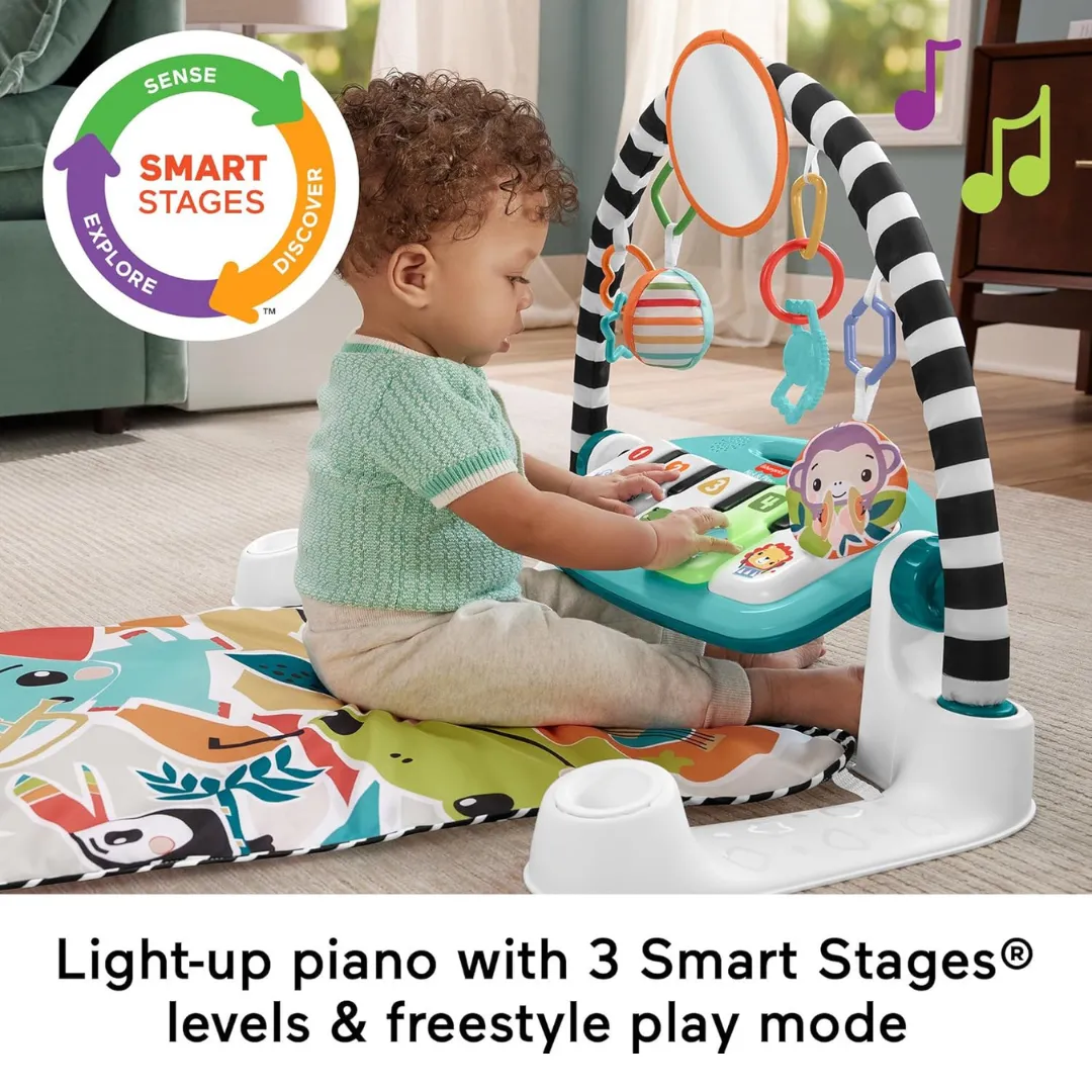 Fisher-Price Glow And Grow Kick & Play Piano Gym Baby Learning Toy, Blue