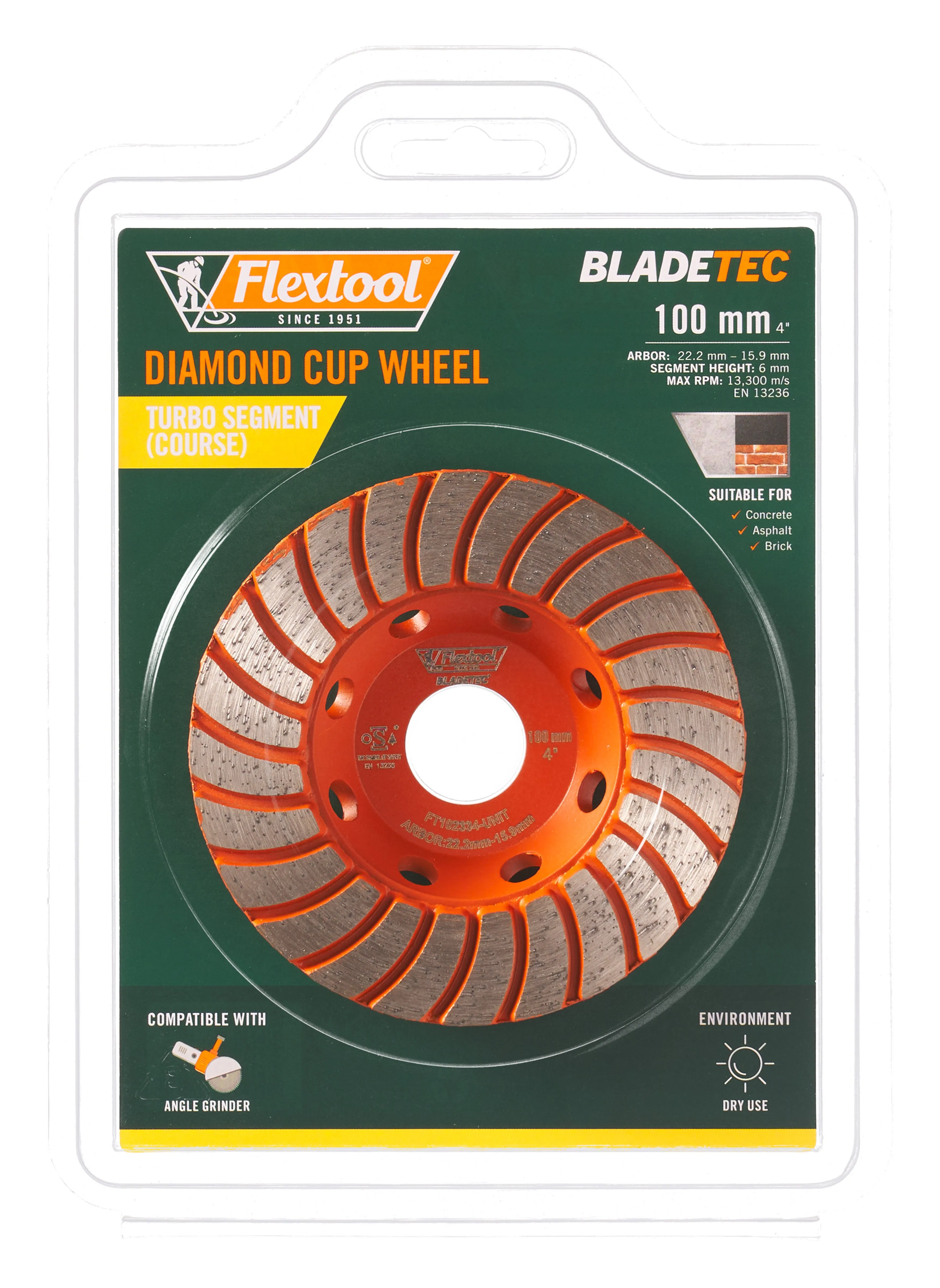 Flextool BladeTec Diamond Cup Wheel - Turbo (Course 100 mm 4")