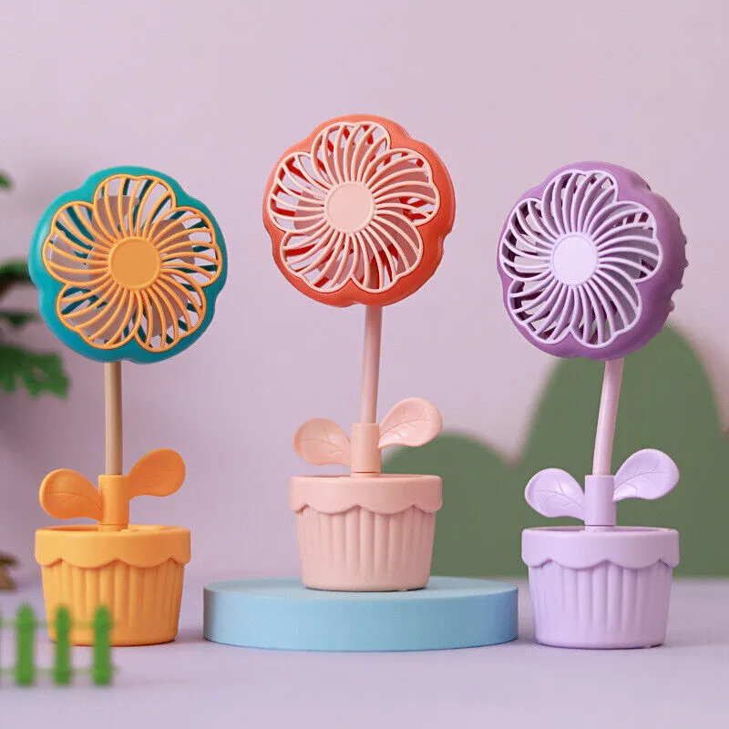 Flower Pot Design USB Rechargeable Portable Mini Hand Fan