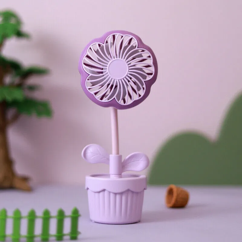 Flower Pot Design USB Rechargeable Portable Mini Hand Fan