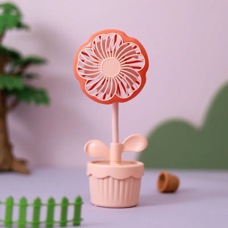 Flower Pot Design USB Rechargeable Portable Mini Hand Fan