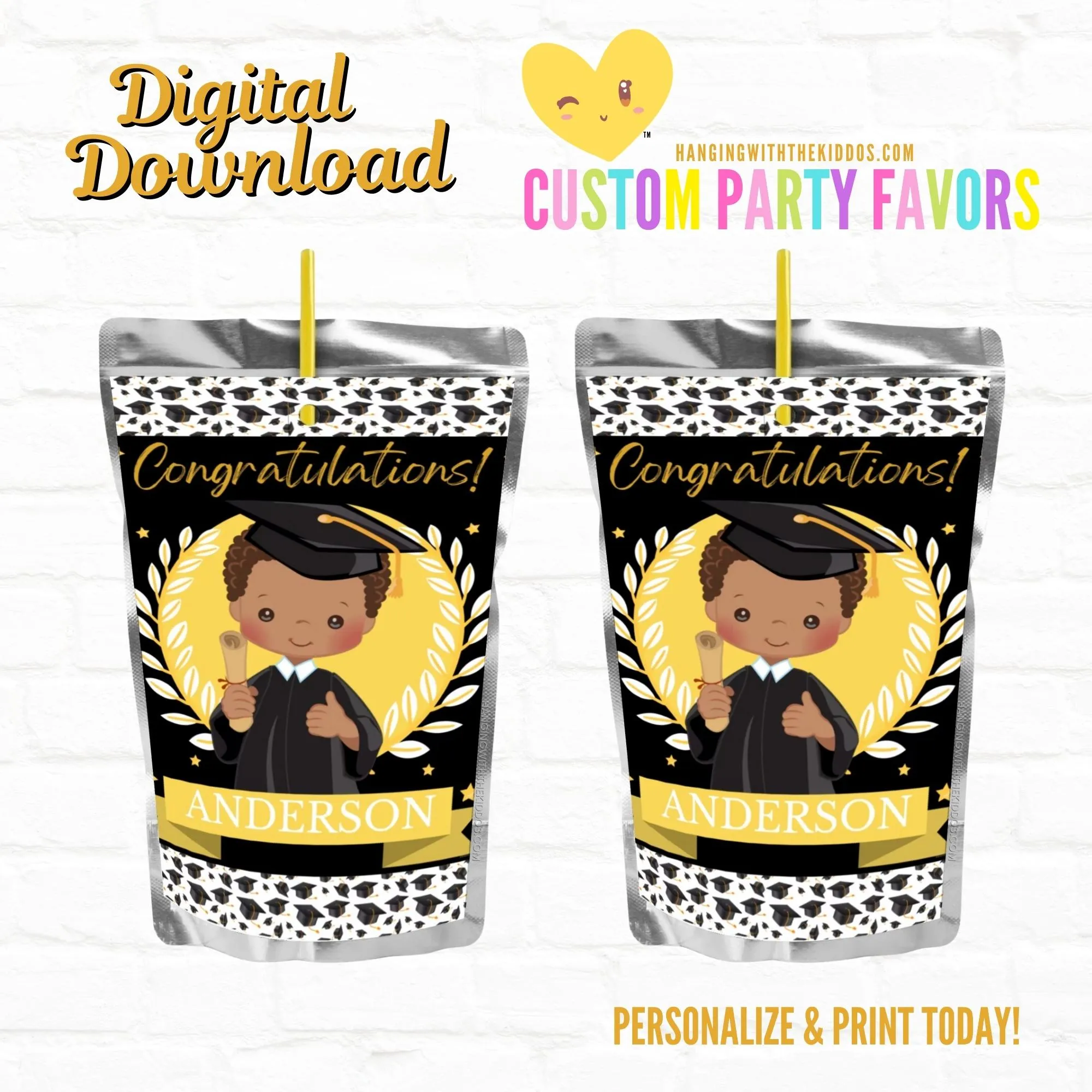 Graduation Party Personalized Juice Pouch Labels-Printable File boy 02