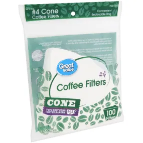 Great Value #4 Cone Coffee Filters, 100 Count