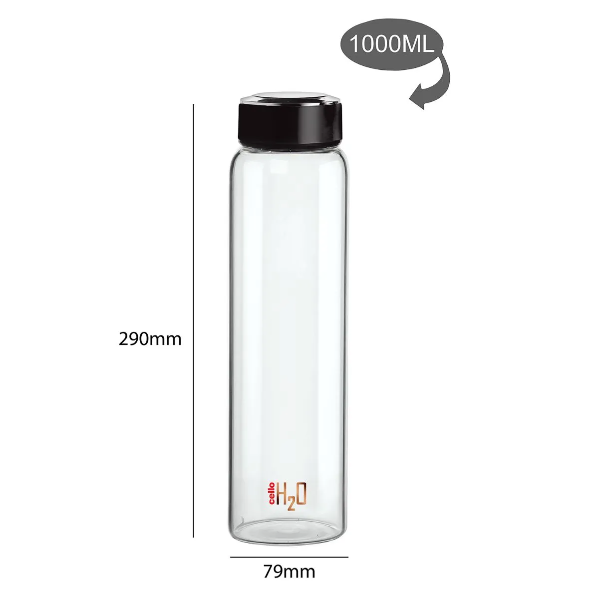 H2O Borosilicate Glass Water Bottle, 1000ml