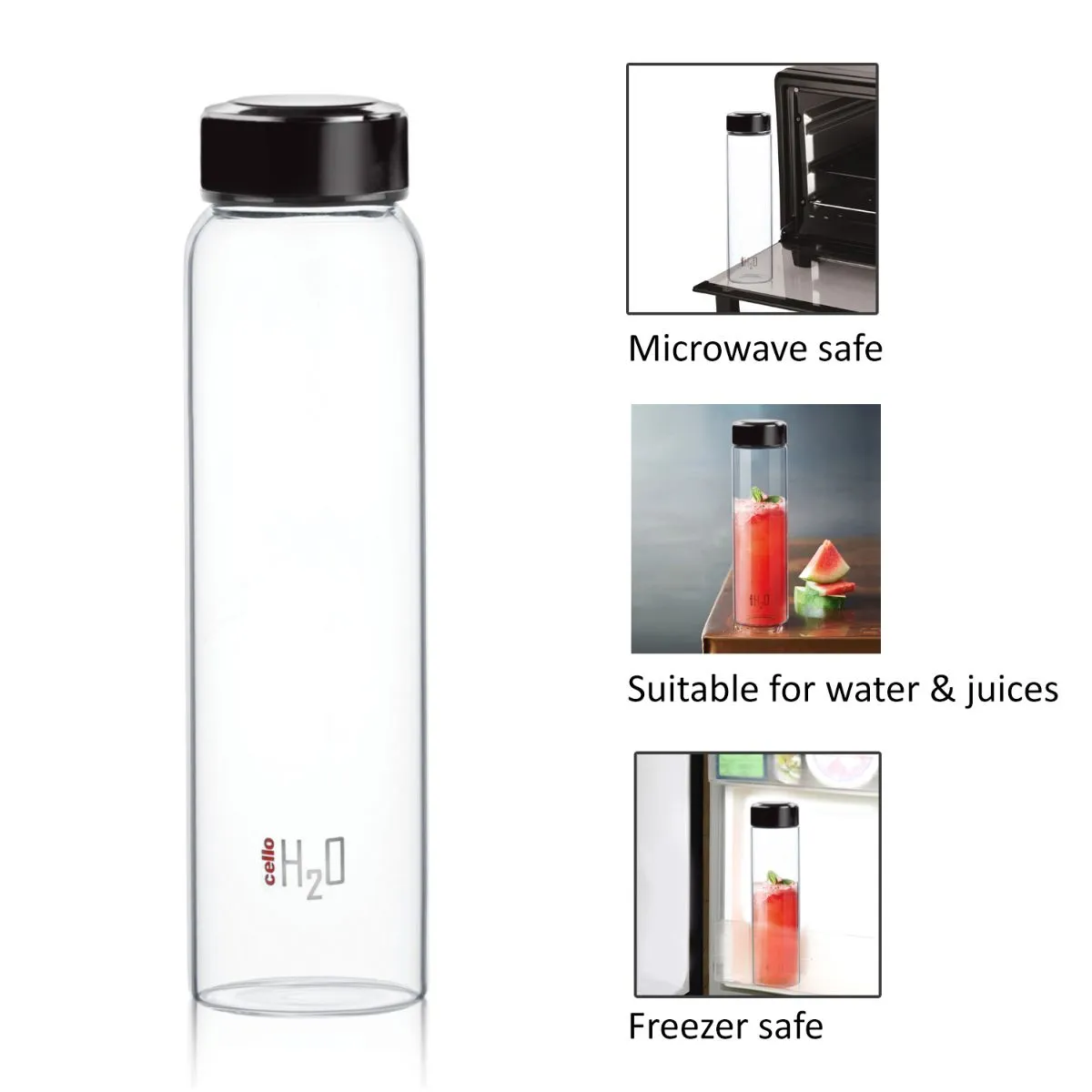 H2O Borosilicate Glass Water Bottle, 1000ml