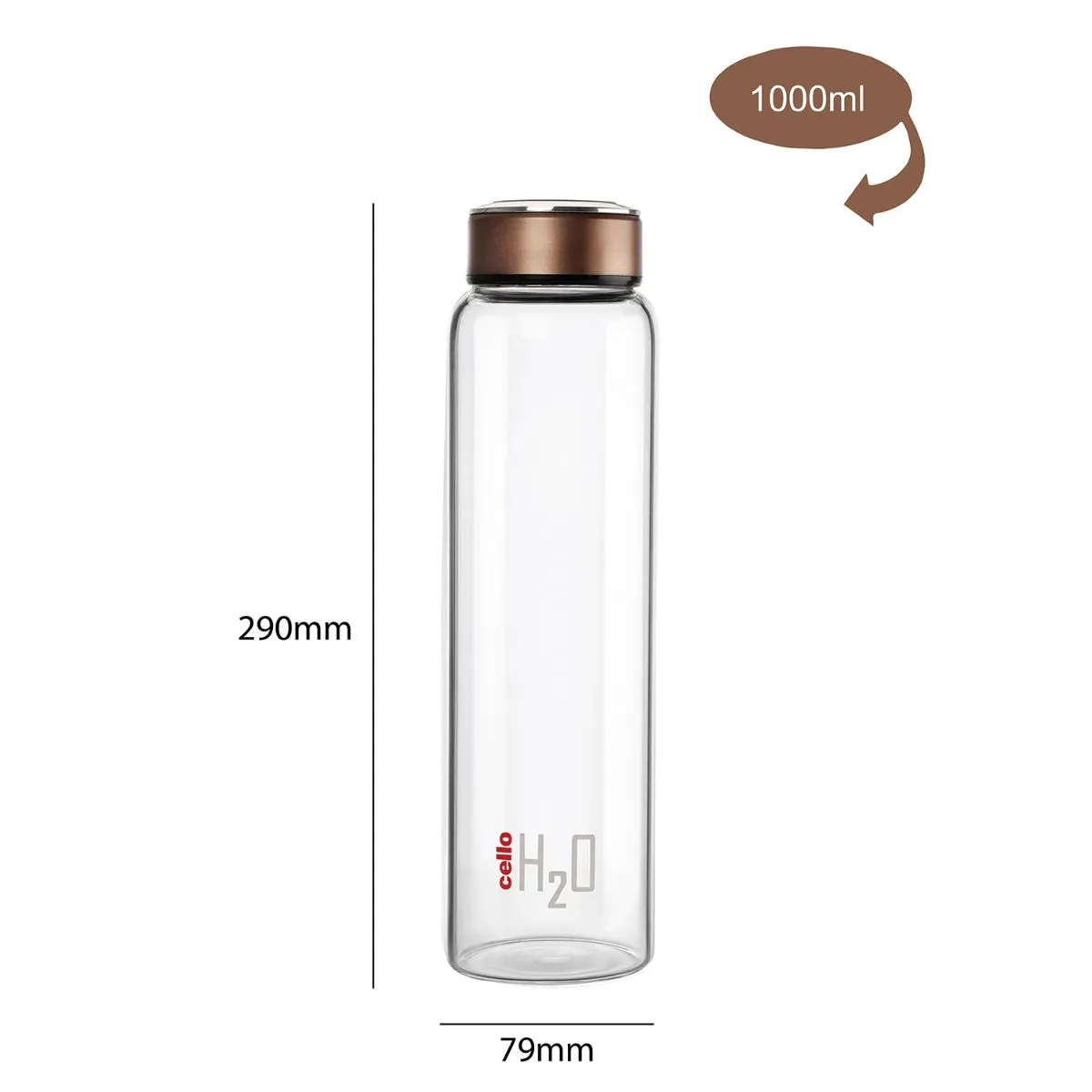 H2O Borosilicate Glass Water Bottle, 1000ml