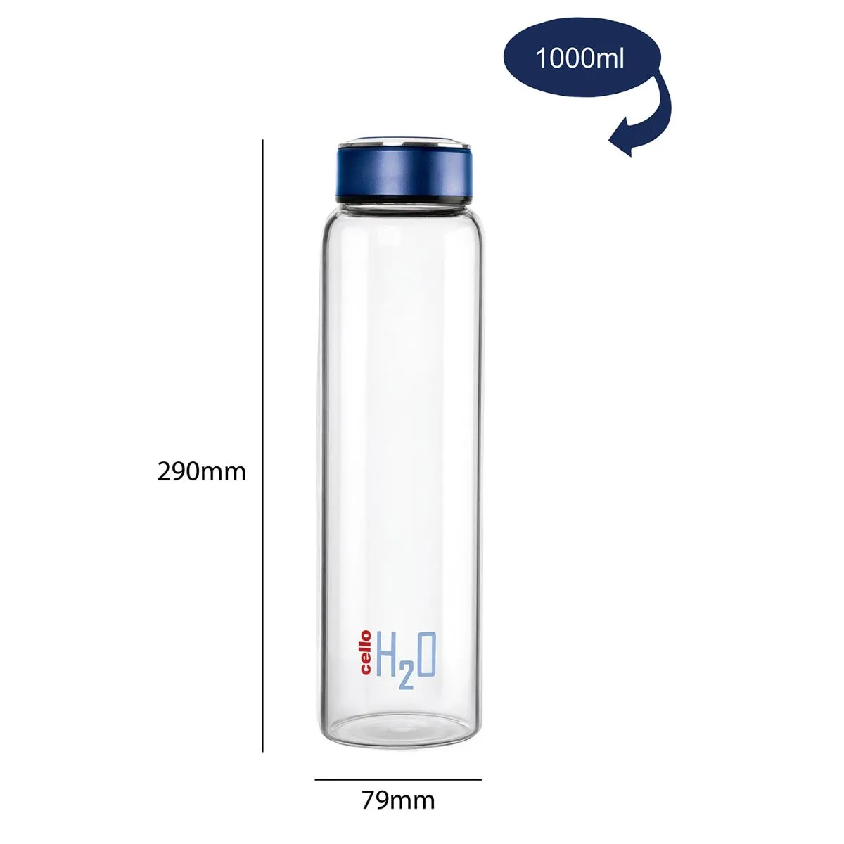 H2O Borosilicate Glass Water Bottle, 1000ml