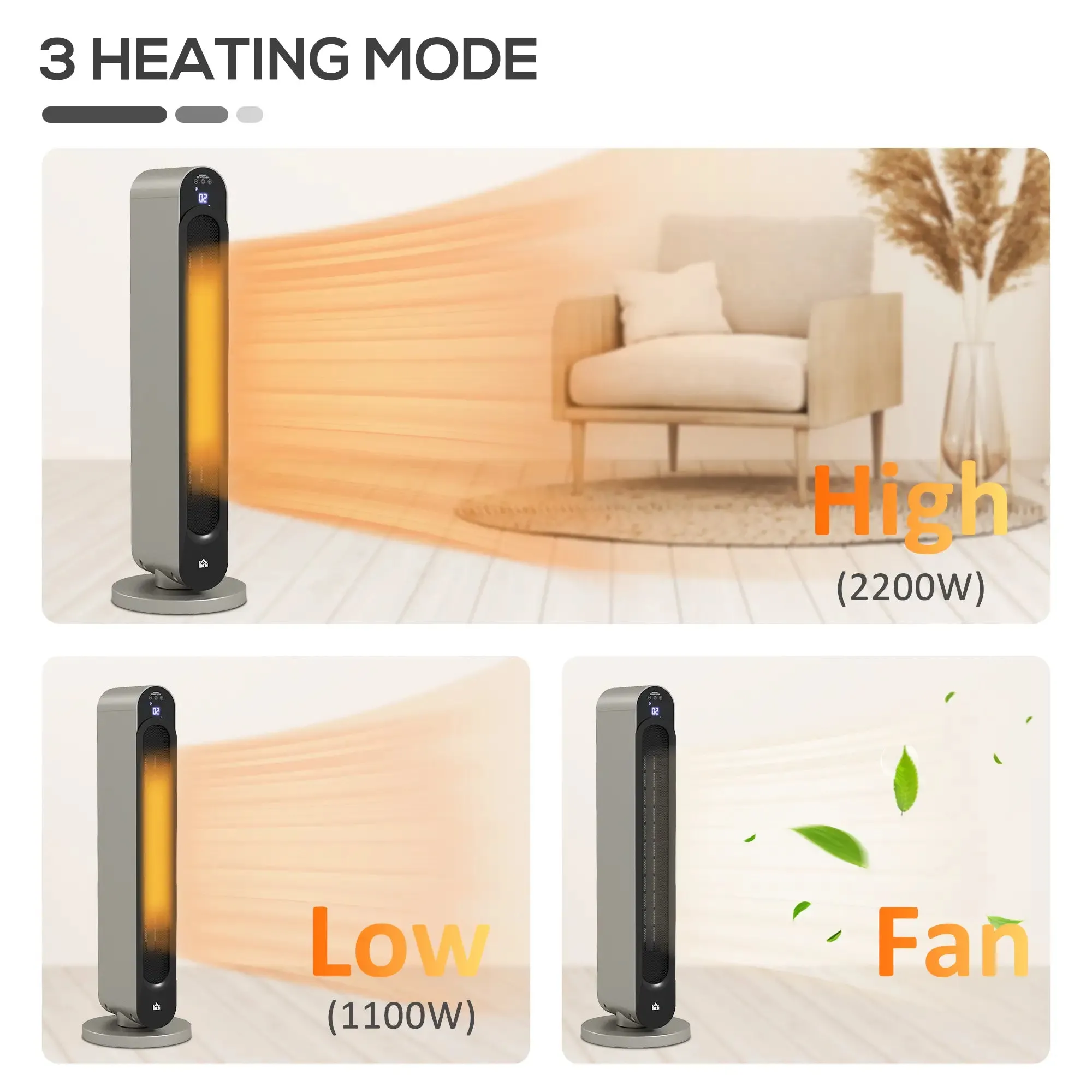 Homcom 2kW Ceramic Tower Electric Heater