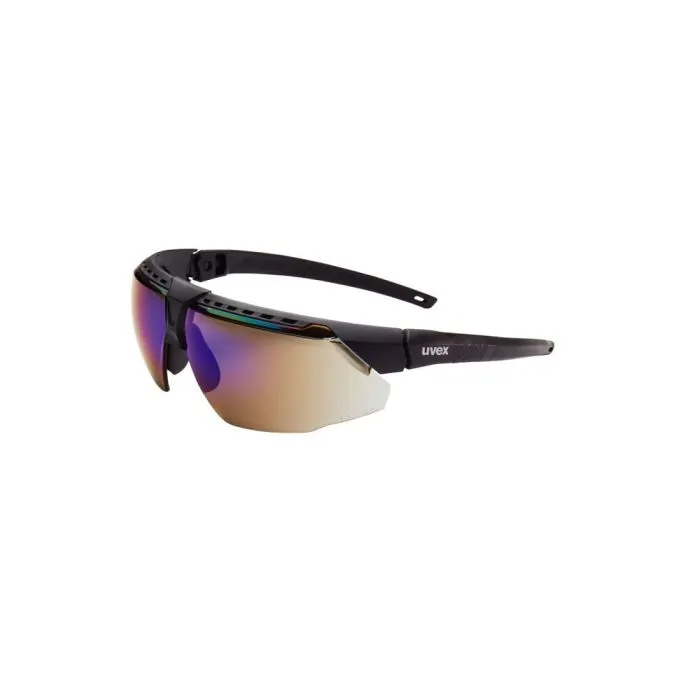 Honeywell Uvex Avatar S2853 Safety Glasses, Black/Black Frame, Blue Mirror Lens, Hardcoat Coating, Box of 10